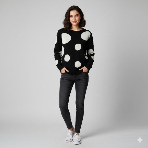 ViCOLO Northland Sweater Womens S/M Black White LS Pullover Italy Cotton Casual - Picture 2 of 14